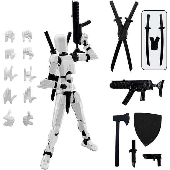(Assembly Completed) 3D Printed Figure 5.54-inch Dummy13 with Weapon Expansion Set, Full Body Mechanical Movable Toy, Desk Decoration