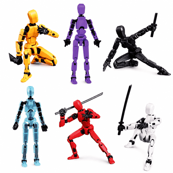 6PCS T13 Action Figure Set, Titan 13 Style 3D Printed Robot Model with Multi-Jointed Design, Assembly Kit with Weapons for Collectors Desktop Decoration