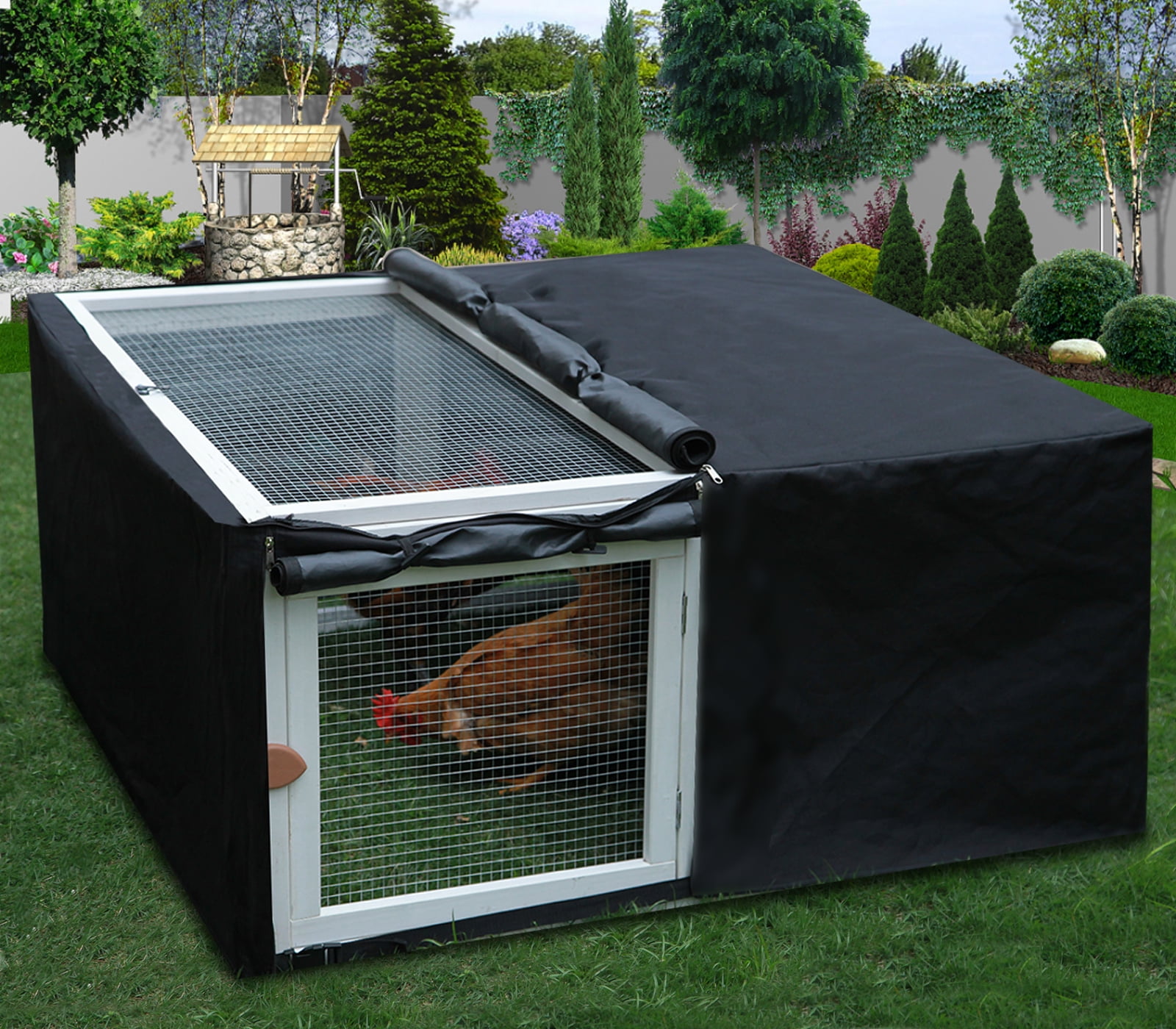 Assembly Free Chicken Coop with Cover, Foldable Chicken Run Cage Wooden