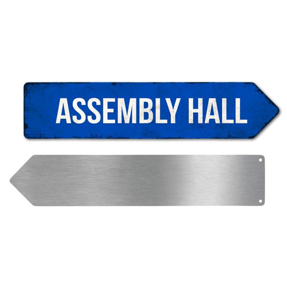 Assembly Hall Metal Sign by DC | Arrow Metal Directional Signage for Indoor & Outdoor | 3x12" Rust-Free Aluminum Sign | School Signage UV Protected Road RIGHT Arrow Sign | Made in USA