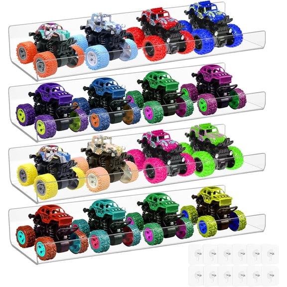 Assembly Monster Trucks Display Case, Clear Acrylic Wall-Mounted Organizer Shelf, Multi-Purpose Organizer for Toy Trucks, Collectibles, Cosmetics in Bedroom, Bathroom, Kitchen