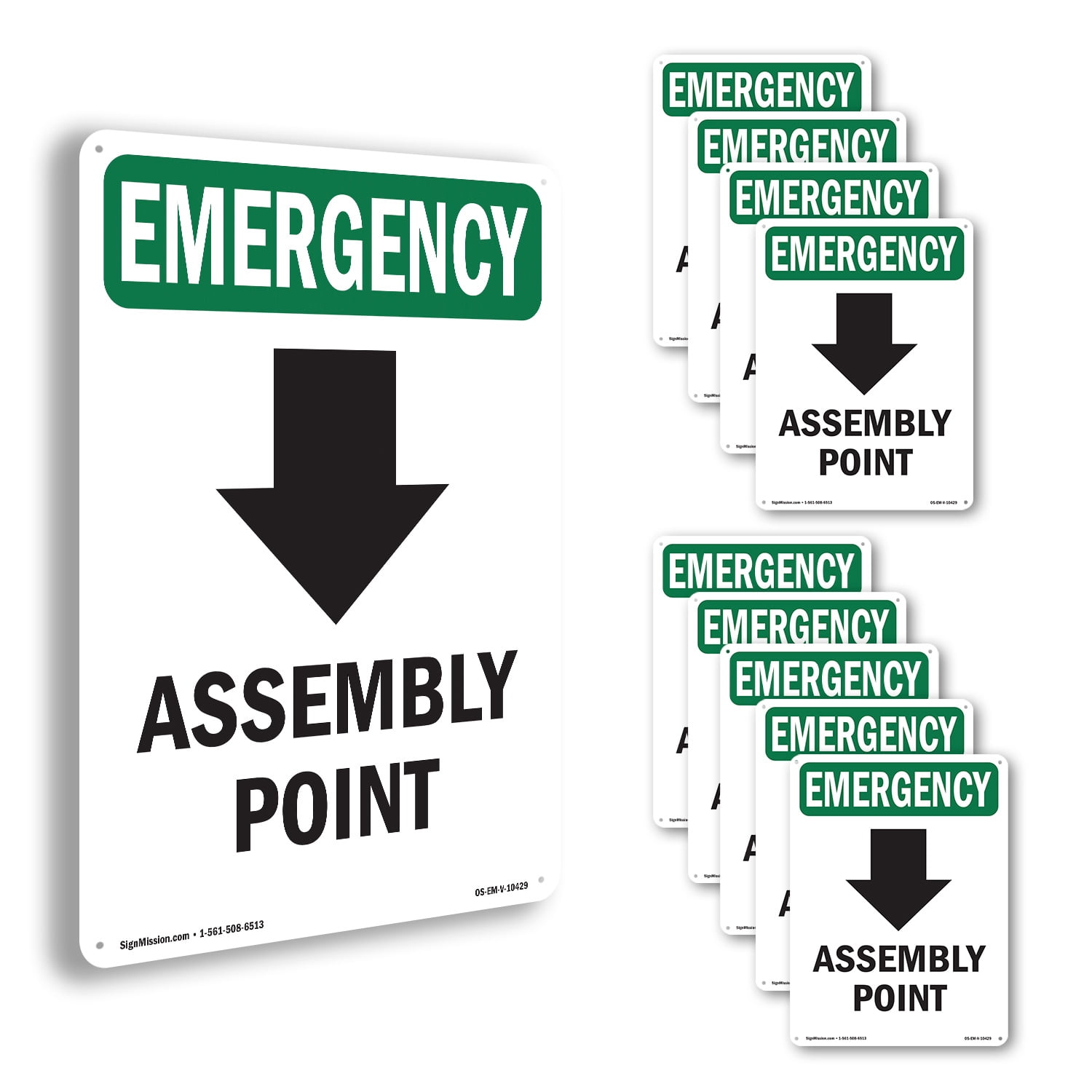 Assembly Point [Down Arrow] With Symbol OSHA Emergency Rigid Plastic ...