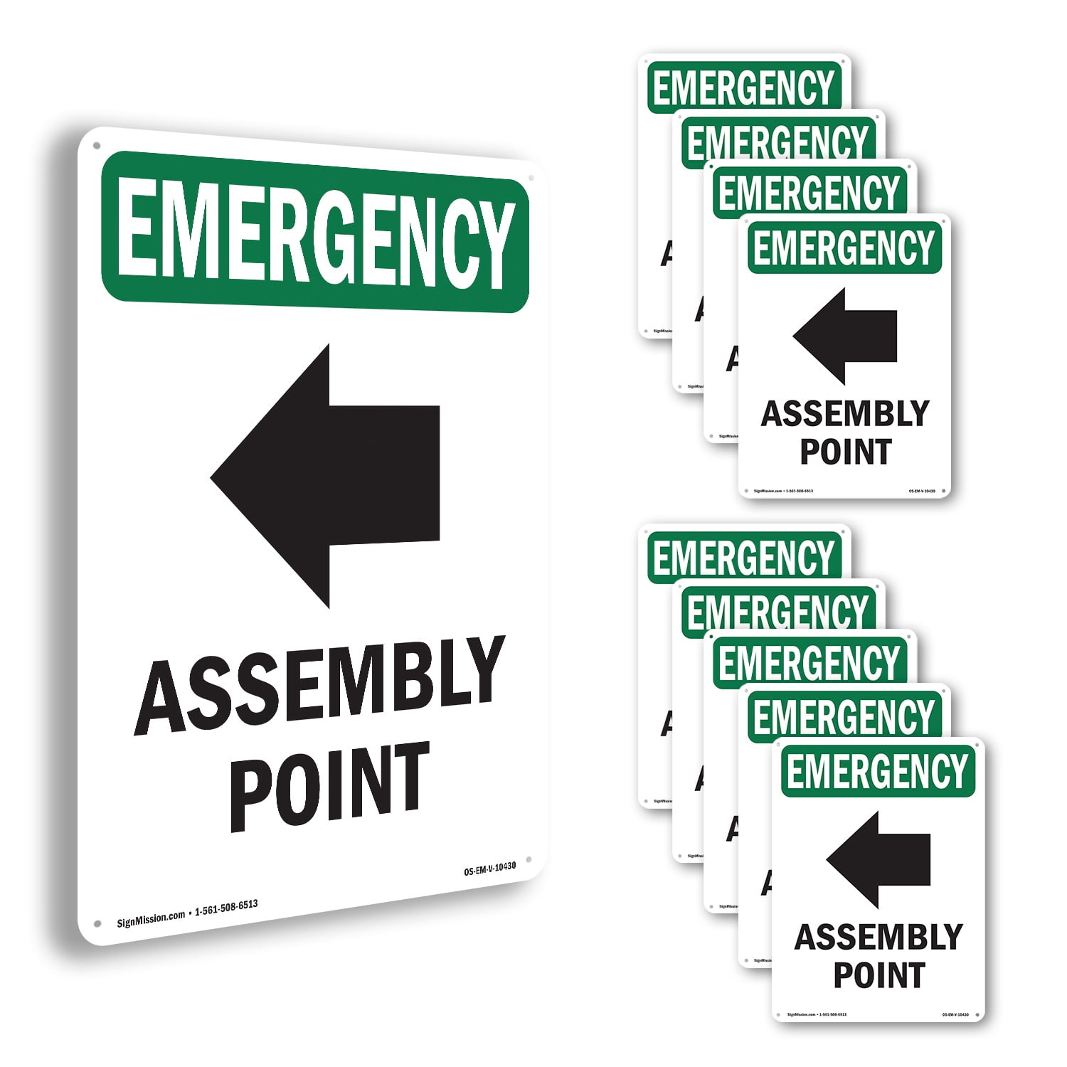 Assembly Point [Left Arrow] With Symbol OSHA Emergency Rigid Plastic ...