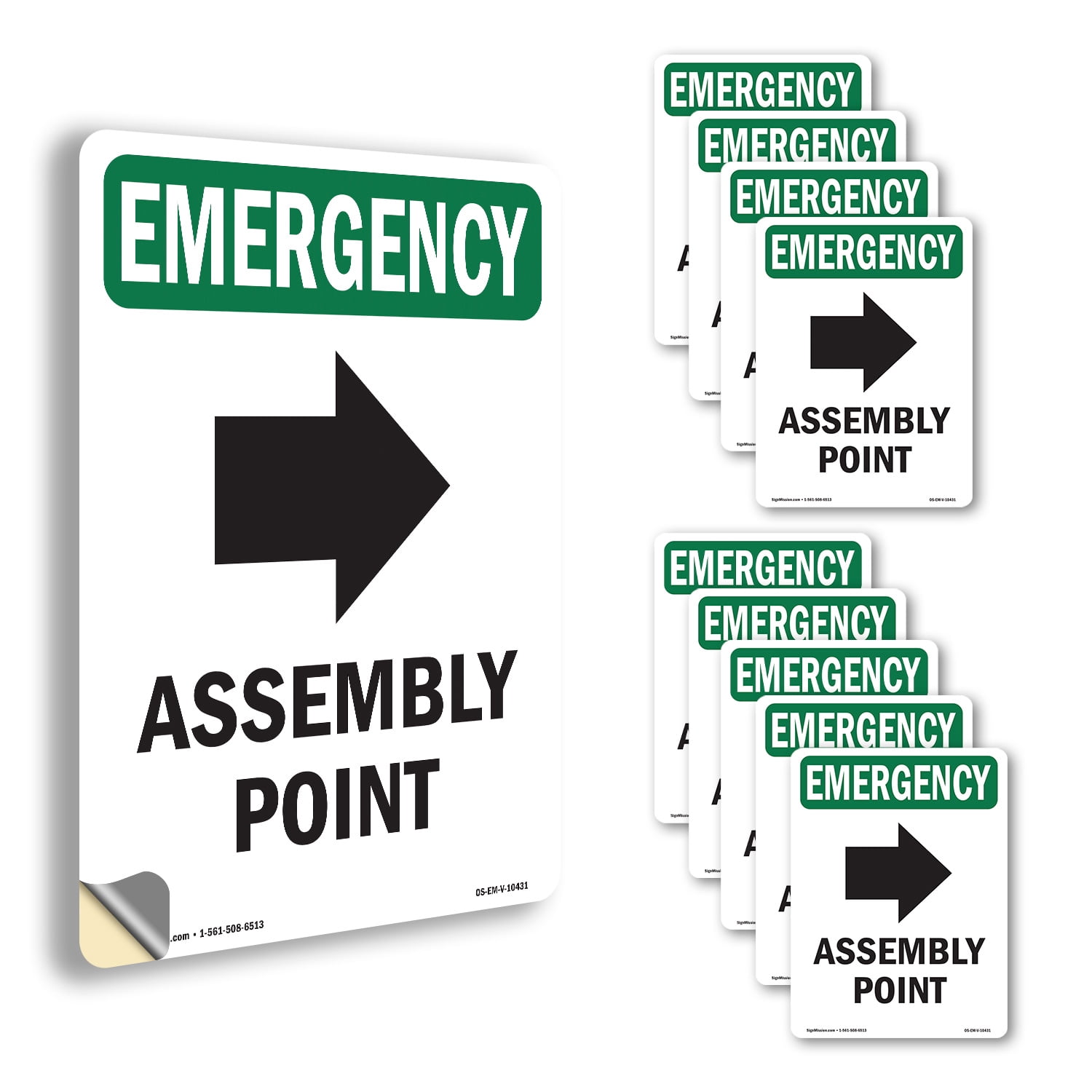Assembly Point [Right Arrow] With Symbol OSHA Emergency Vinyl Decal ...