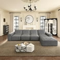 thumbnail image 1 of No Assembly Required 143.7" Modular Sectional 5-Seater Sofa Couch with Removable Ottoman, Grey Oversized Sofa with Tufted Cushions, DIY Free Combination for Living Room,Apartment,Office, 1 of 6