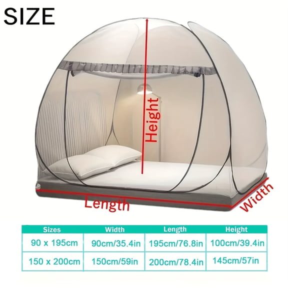 No Assembly Required Mongolian Tent Mosquito Net - 1-Second Setup, 360° Full Coverage, Portable Foldable All-Season Bed Canopy with U-Shaped Zipper & Scalloped Edges for Bedroom, Camping, Travel