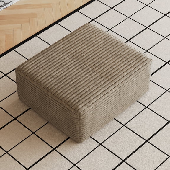 No Assembly Required Sofa Ottoman Plush Corduroy Fabric Footrest with Mattress-Like Comfort, Modern Camel Accent Stool for Living Room Bedroom Lounge, Compression Packaged, Camel