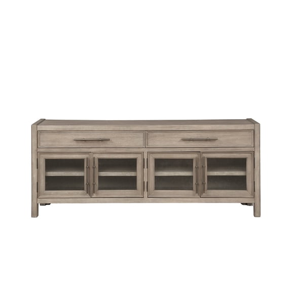 No Assembly Required Tv Stand 65 Inch, White Oak. Holds Up To 75 Inch Tvs. Made Of Oak Materials And Veneers. Oversized Rubbed Bronze . 4 Textured Glass Doors, 2 Shelves, Drawers. Modern