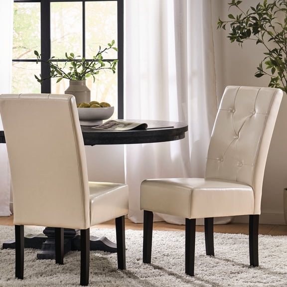 Assembly Required / Two Ivory Bonded Leather Dining Chairs for Indoor Use