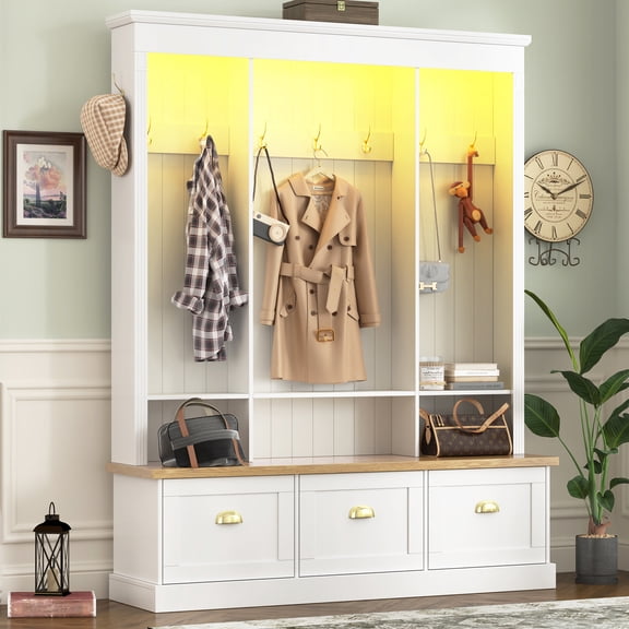 [Assembly Video], Long-Lasting Durability, Material MDF Bench Finish, 59.0"W x 15.7"D x 75.2"H, for Entryway/Hallway