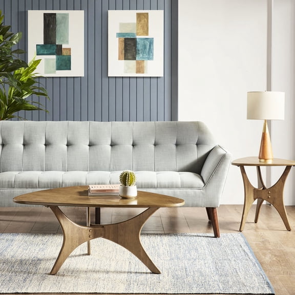 Assembly - required triangle coffee table with wood veneer for updated living room decor