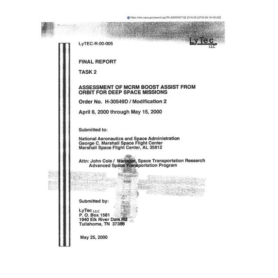 Assessment of McRm Boost Assist from Orbit for Deep Space Missions (Paperback)