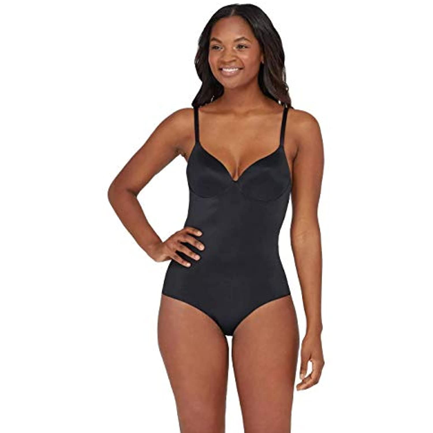 Assets by Spanx Women's Shaping Micro Low Back Cupped Bodysuit Shapewear -  (Black, Large)