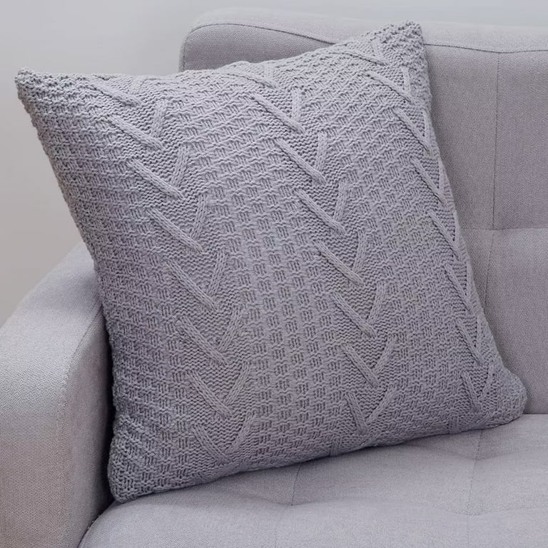 Assile 18x18 Grey Farmhouse Decorative Pillow Covers Knit Fabric Design  Square Throw Pillows for Couch Sofa Bed 