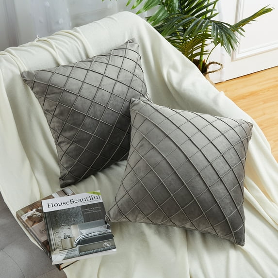 Assile 2Pcs 26"x26" Grey Soft Hortpile Velvet Decorative Throw Pillow Covers Couch Cover for Couch Bed Sofa
