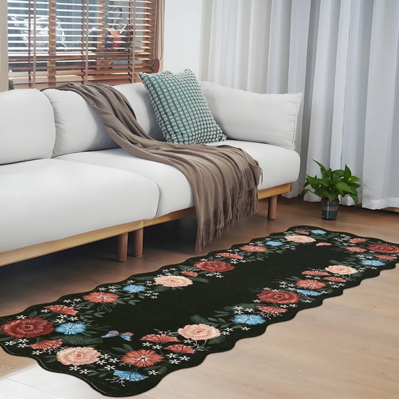 Assile 2x6ft Black Retro-Printed Waterproof Area Rug - Short Pile, for Living Room, Bedroom & Study