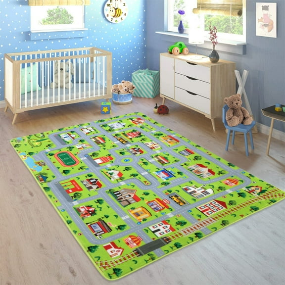 Assile 8 x 10 feet Kids Rug Classroom Rugs Non Slip Game Play Area Rug Road and Traffic Carpet Soft Thick Game Play Area Rug Baby Playroom Mat for Toddler Bedroom Nursery, Grey