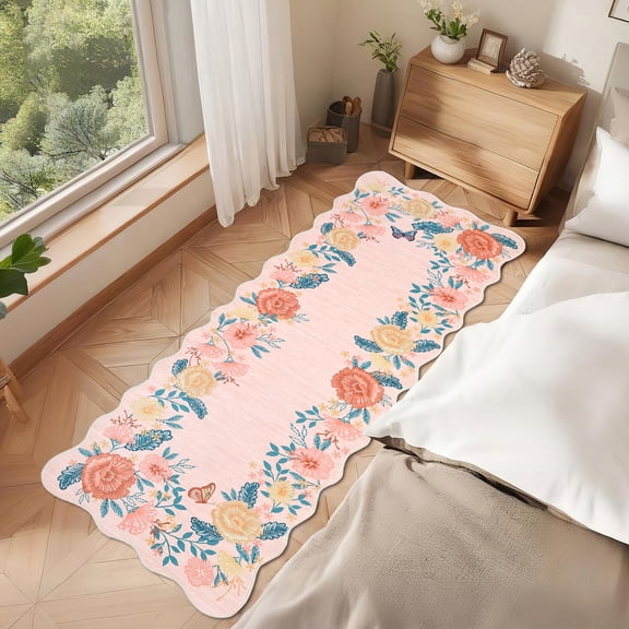 Assile 8x10ft Pink Retro-Printed Waterproof Area Rug - Short Pile, for Living Room, Bedroom & Study