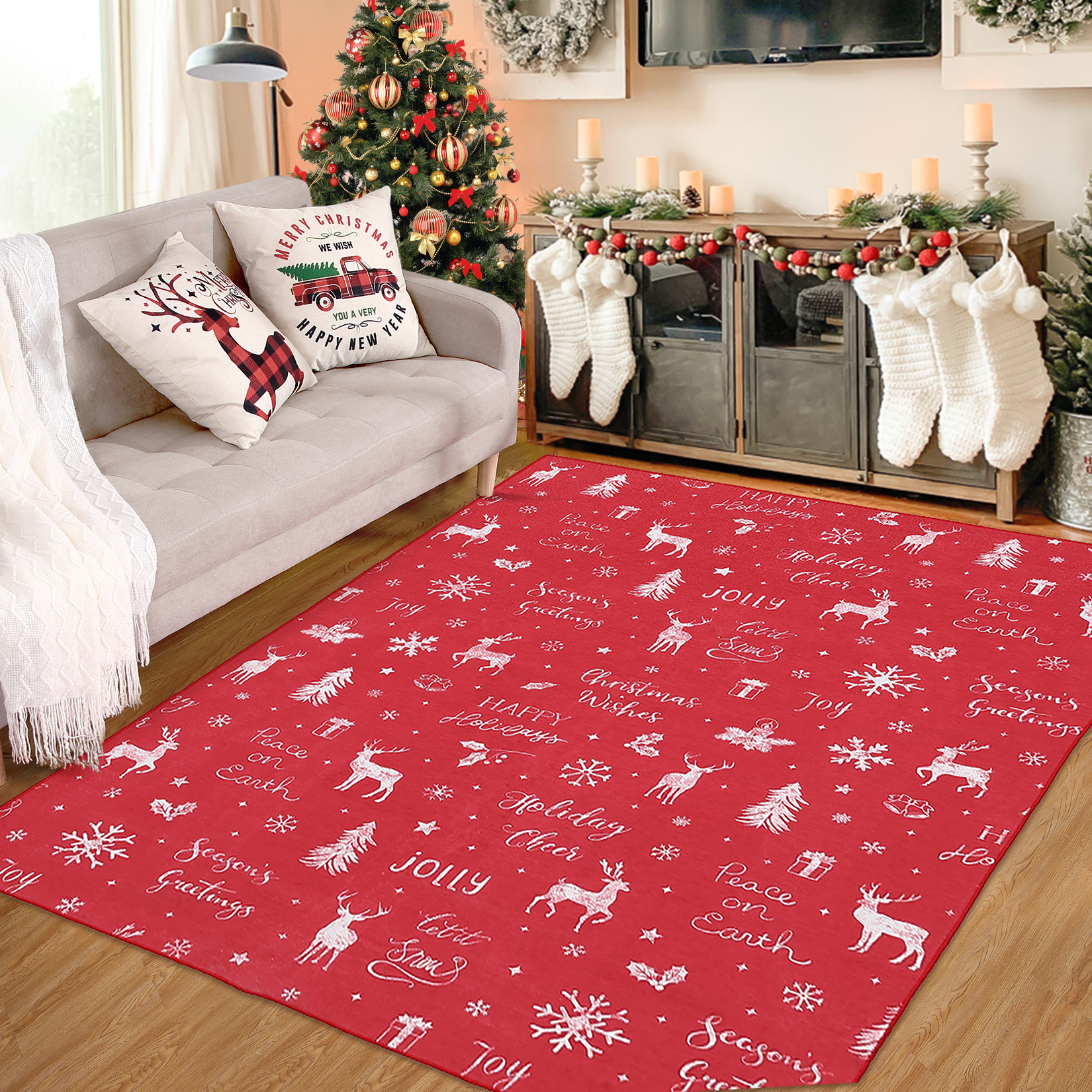 Assile Area Rug Christmas Washable Rugs Room Decor Carpet Bedroom Rugs