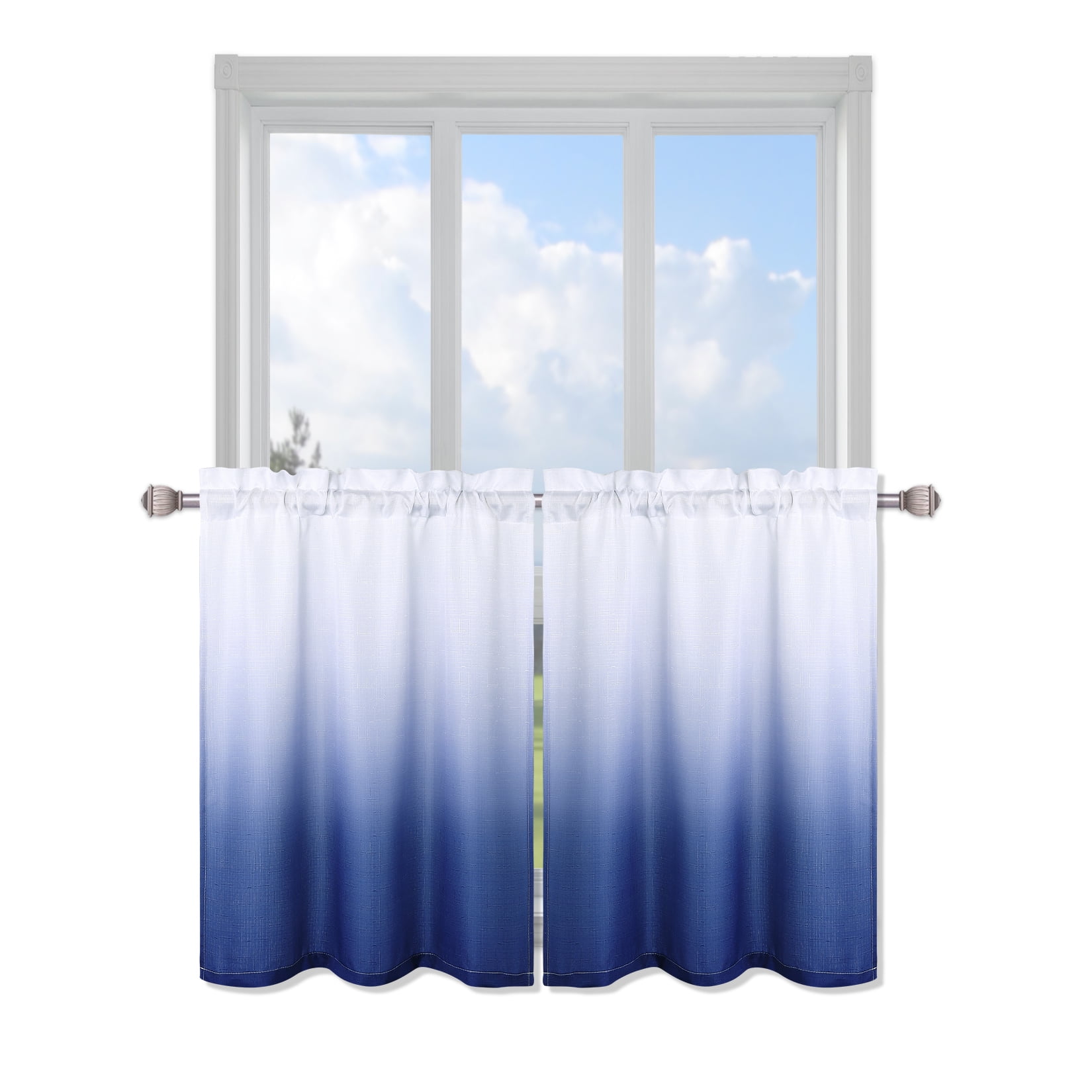 Assile Blue Ombre Curtains Room Darkening Short Curtains Rod Pocket Set