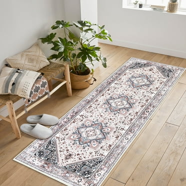 Assile Bohemian Runner Rug 2' x 6' Runner Rug for Hallway Non-Slip Washable Vintage Carpet, Pink
