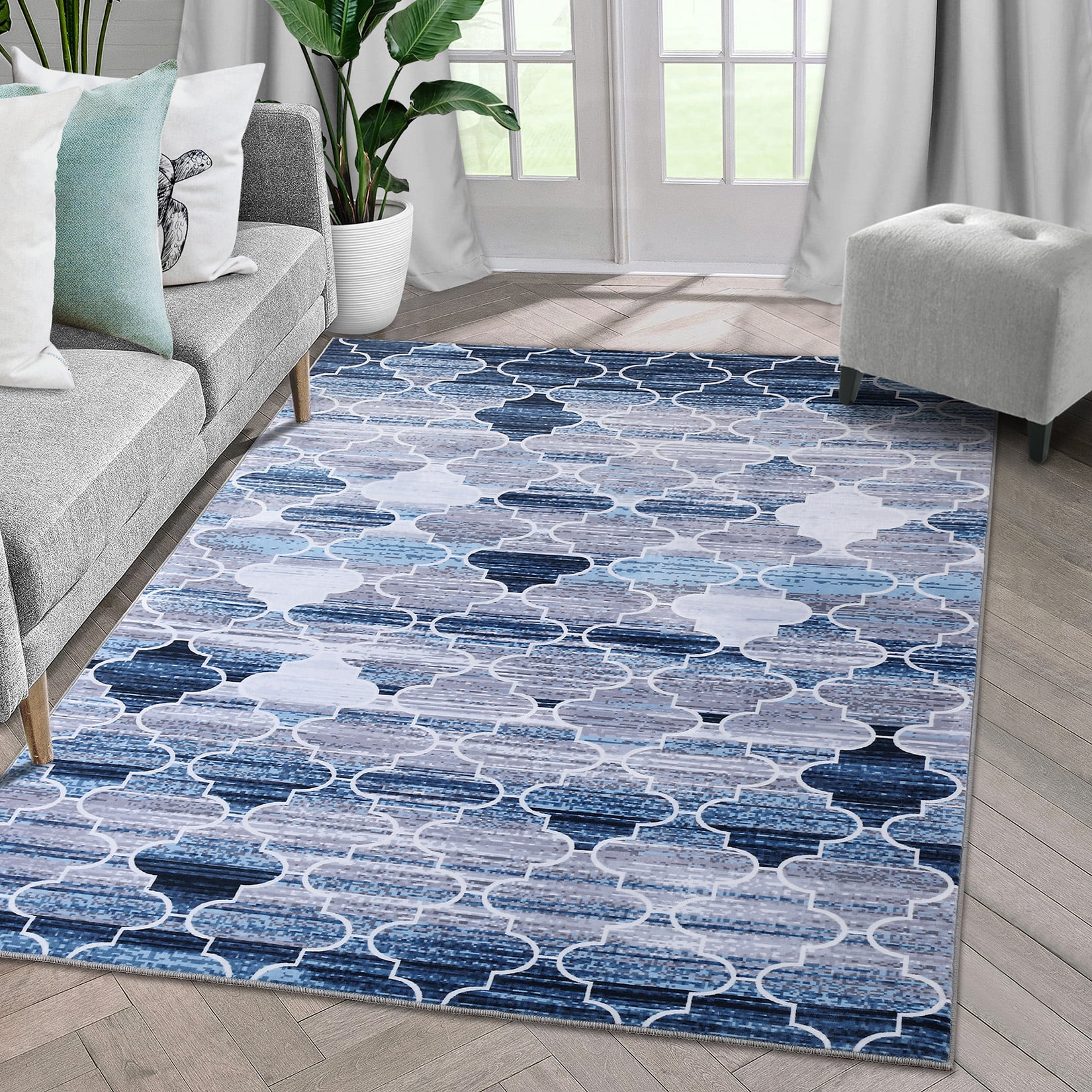Assile Geometric Mordern Velvet Area Rug Moroccan Design Ogee Trellis ...