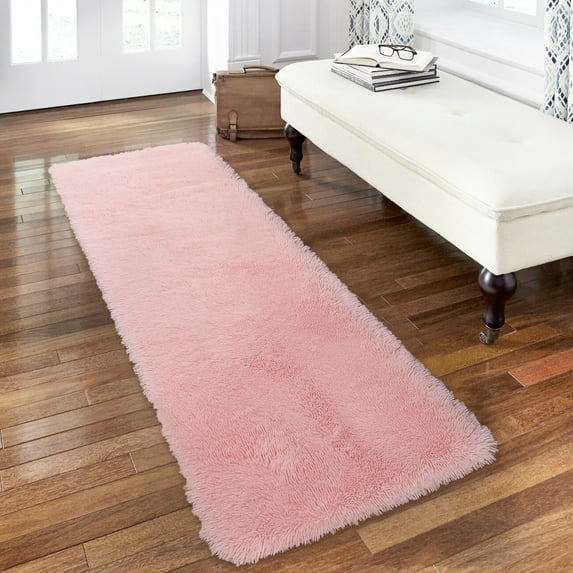 Assile Runner Rug 2 x 6 Ft Fluffy Faux Fur Rugs Super Soft Plush Carpet Non Slip Shaggy Living Room Floorcover Fuzzy,Pale Pink