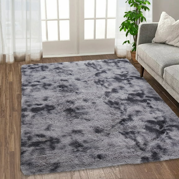 Assile Runner Rug 2 x 6 Ft Fluffy Faux Fur Rugs Super Soft Plush Carpet Non Slip Shaggy Living Room Floorcover Fuzzy,Tie Dyed Dark Gray