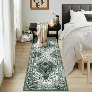 Assile Runner Rug 2' x 6' Retro Accent Floral Rugs Oriental Bedroom Living Room Carpet, Green