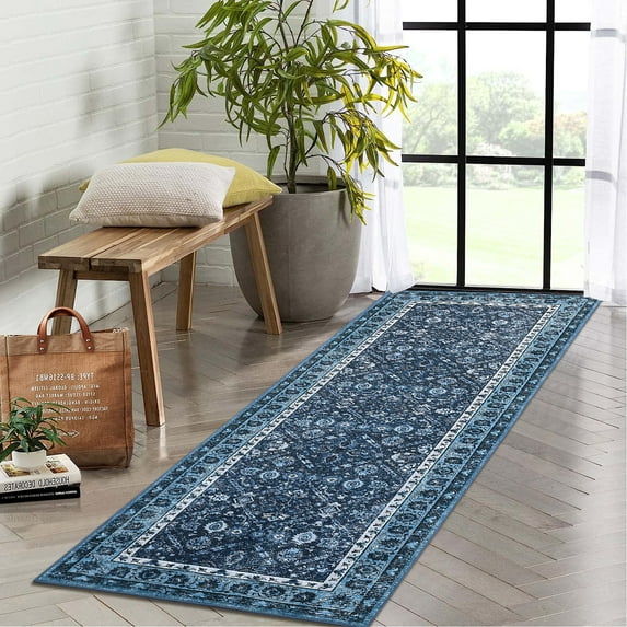 Assile Runner Rug 2' x 6' Washable Rugs for Hallway Moroccan Carpet Vintage Rug, Blue