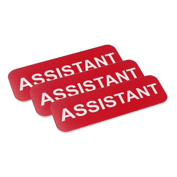 Assistant 1 x 3" Name Tag/Badge, Red, (3 Pack)