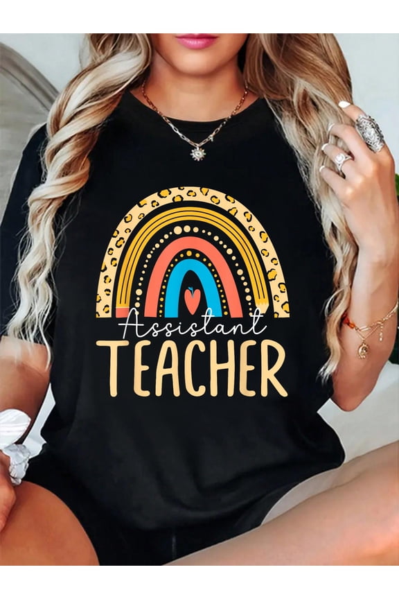 Assistant Teacher Assisting School Teaching Assistant T-Shirt Graphic Tee summer Tops For Women Round Neck Fashion Cotton shirts
