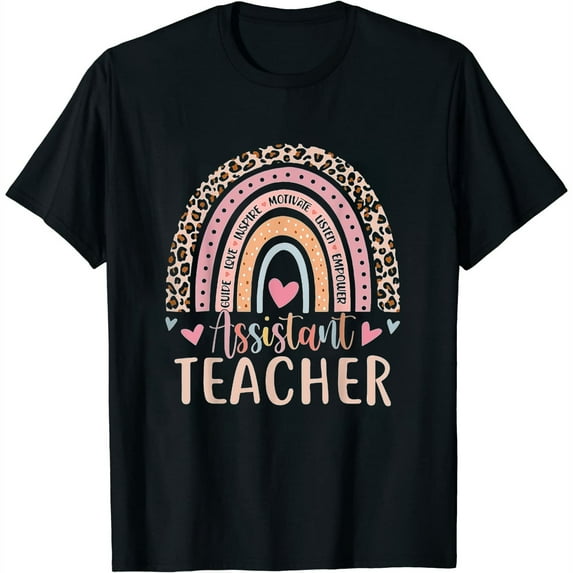 Assistant Teacher Rainbow Leopard Print Men Women Teacher T-Shirt White 2X-Large
