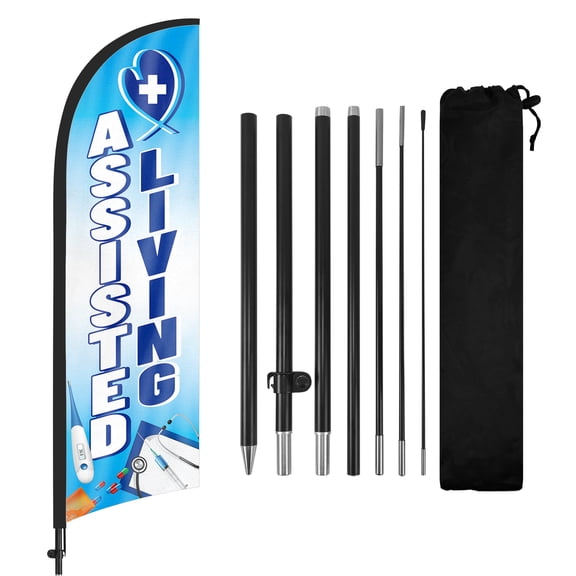 Assisted Living Advertising Feather Flags Banner 8Ft, Assisted Living Swooper Flag with Pole and Ground Stake, Advertising Feather Flag Signs for Assisted Living Business