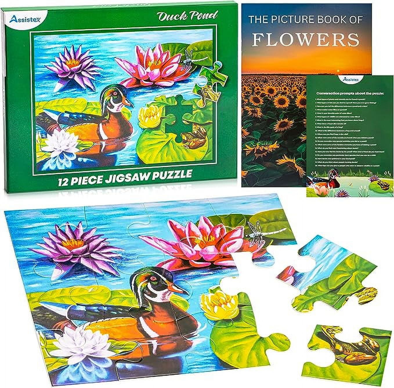 Assistex Dementia Jigsaw 12 Large Puzzle for Seniors - Alzheimer's Activity for Adults with Conversation Prompts - Best Memory Game for Patiens in Nursing Home - Build in Box Activities for Elderly