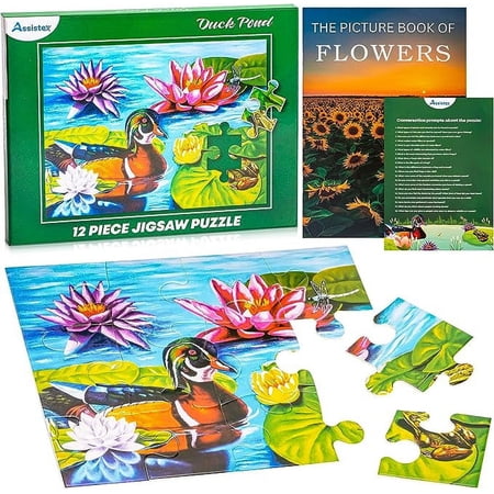 Assistex Dementia Jigsaw 12 Large Puzzle for Seniors - Alzheimer's Activity for Adults with Conversation Prompts - Best Memory Game for Patiens in Nursing Home - Build in Box Activities for Elderly