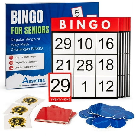 Assistex Large Text Bingo Games for Seniors – 11 Double Sided Board Games for Dementia Patients – Easy to Hold Alzheimers Games – Elder Games Activity Board
