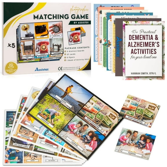 Assistex Matching Game Activity Board - Dementia Activities for Seniors - Memory Games for Adults with Alzheimers - Memory Loss and Alzheimers Activities - Matching Card Memory Games for Seniors