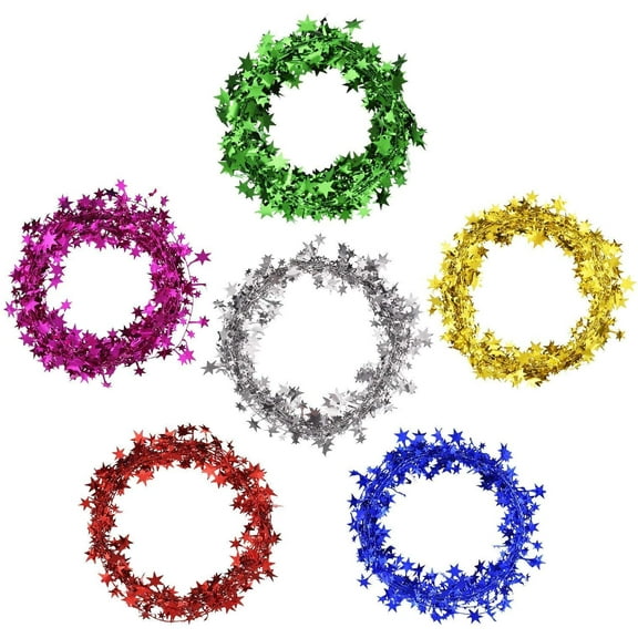Assort Color Small Star Christmas Metallic Garland Wired Garland, 6 Colors 6 Rolls, 7.5 Meters Each Roll