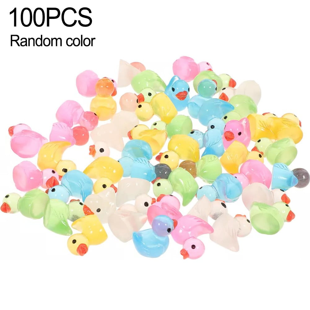 Assorted 100 Mini Duck Rubber Ducks - Miniature Glow in the Dark Resin Figures
