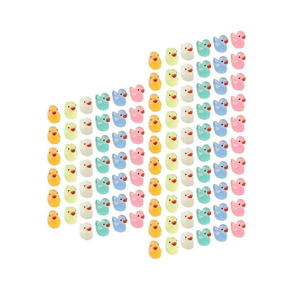 Assorted 100 Mini Duck Rubber Ducks Miniature Luminous Resin Figurines Smile Home