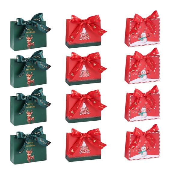 Assorted 12 Pack Christmas Paper Gift Bags with Handle Stable Paper Bags For Christmas Shopping And Gift Presentation