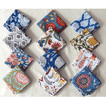 Assorted 12 Pcs Napkins Set 10x10 Inch Hand Block Floral Printed 100% Cotton Bohemian Mix and Match Reusable Cocktail Table Cloth Dinner Napkins
