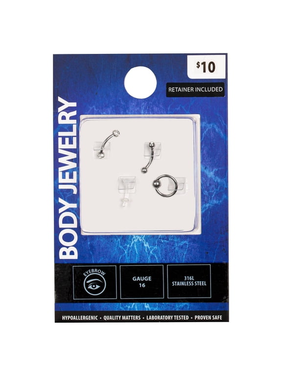 Assorted 16G Stainless Steel Eyebrow Rings for Women, 4-Pack