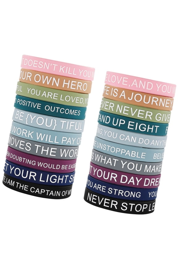 20Pieces Inspirational Silicones Bracelets with Motivational Quote Multiple Colored Wristbands for Kids and Adults