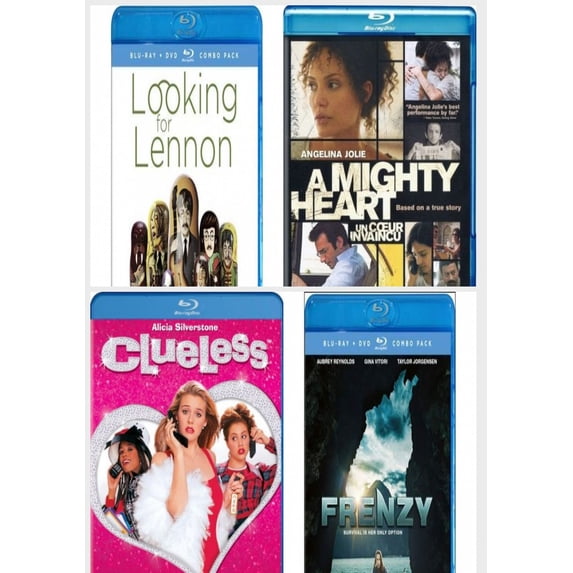 Assorted 4 Pack Blu-Ray Bundle: Looking for Lennon, A mighty Heart Blu-ray, 2007, Bilingual Packaging, Clueless, Frenzy BD/ Combo