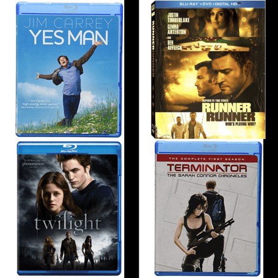 Assorted 4 Pack Blu-Ray Bundle: Yes Man, Runner Runner, Twilight, Terminator: The Sarah Connor Chronicles - Season 1