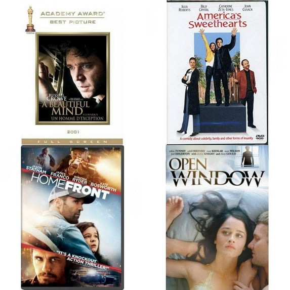 Assorted 4 Pack DVD Bundle: A Beautiful Mind, AMERICAS SWEETHEARTS MOVIE, Homefront, Open Window