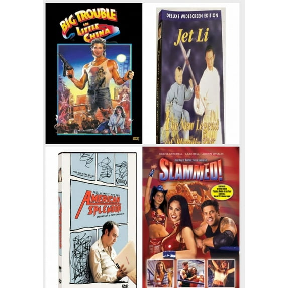 Assorted 4 Pack DVD Bundle: Big Trouble in Little China, THE NEW LEGEND OF SHAOLIN, American Splendor, Slammed!