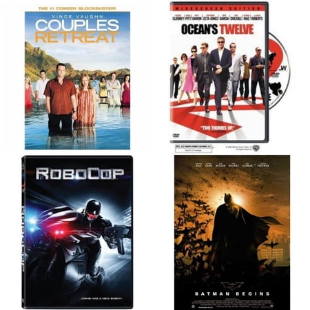 Assorted 4 Pack DVD Bundle: Couples Retreat, OCEANS TWELVE MOVIE, RoboCop, BATMAN BEGINS